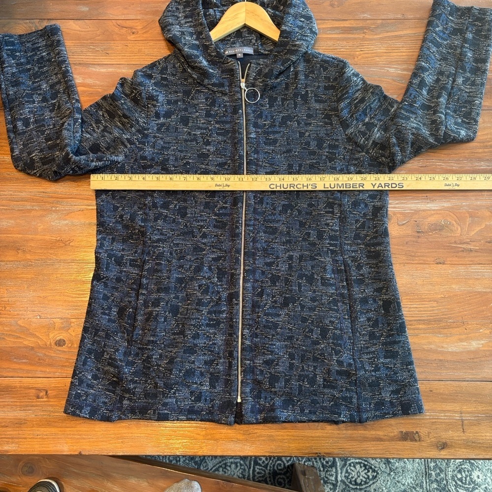 Elliott Lauren Hooded Zip Jacket | Textured Knit Black Blue With Pockets  | XL - Picture 6 of 10